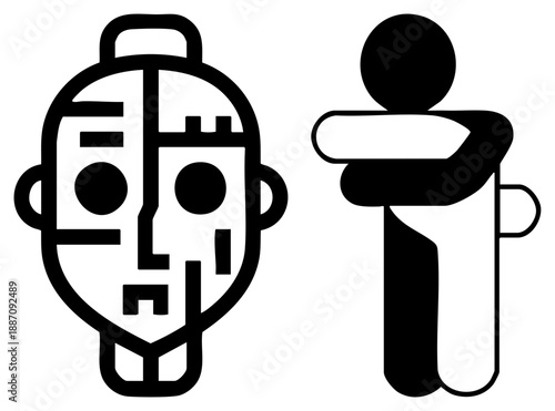 Abstract Geometric Face and Human Figure Silhouettes in Minimalist Vector Design