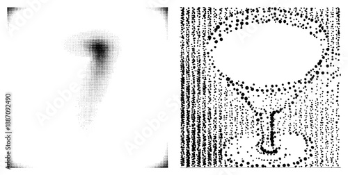 Halftone Dot Illustration Featuring Abstract Shapes and Gradient Effects