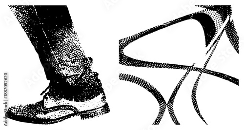 Stylized Foot in Shoe with Abstract Curved Vector Illustration