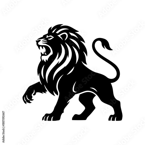 Royal heraldic lions. Black silhouette of a rampant lion and griffins for logo or coat of arms. Premium wild animal crest symbols