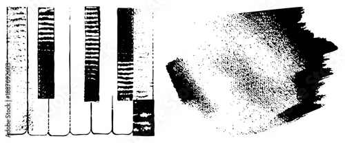 Vintage Piano Keys with Halftone Texture and Brushstroke Ink Splash