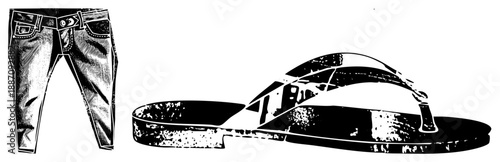 Vintage Style Denim Jeans Paired with Textured Flip Flops