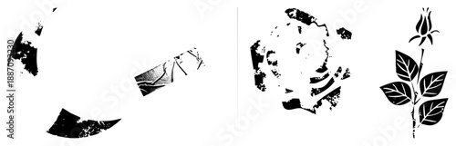 Abstract Silhouettes with Textured Rose and Bud in Black and White