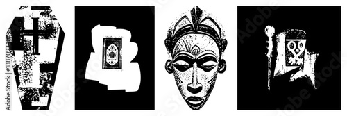 Four Distinct Cultural Symbols in High Contrast Vector Art