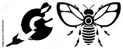 Abstract Guitarist Silhouette and Honeybee Vector