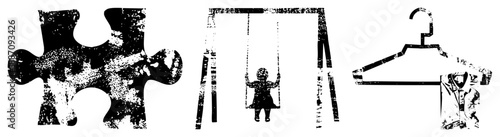 Three Objects in Distressed Black and White Vector Style