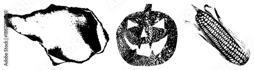 Halloween Pumpkin, Corn on the Cob, and Stone Texture Vector