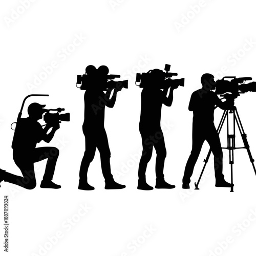 Silhouettes of professional videographers with various camera equipment.