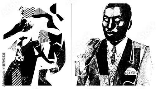 Abstract Silhouettes and Halftone Portrait of Dressed Man