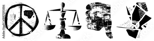 Four Symbols Representing Peace, Justice, Power, and Destruction