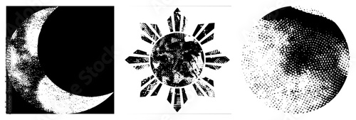 Halftone Moon, Sunburst, and Circular Gradient Vector