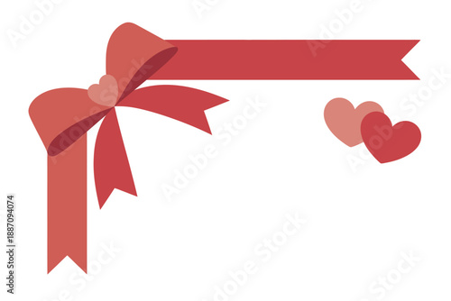 Red ribbon with hearts Vector, illustration
