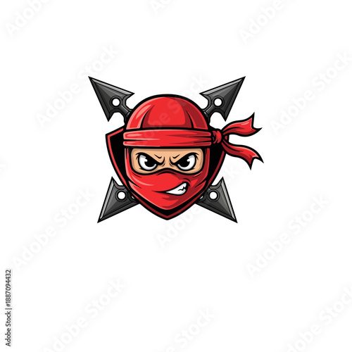 Furious Ninja Head with Shurikens Logo Design.