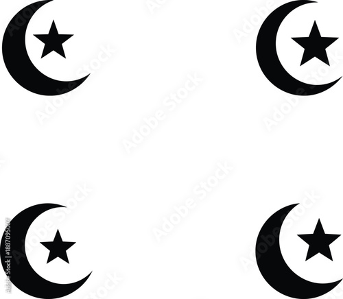 ramadan moon and star islamic silhouette on white background