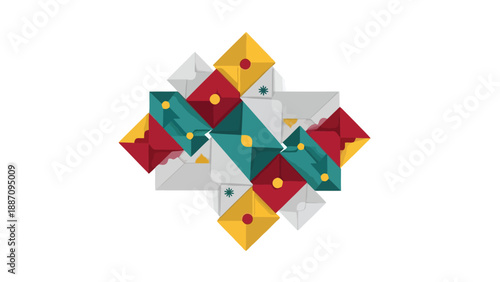 Geometric Arrangement of Colorful Envelopes with Shadows vector illustration