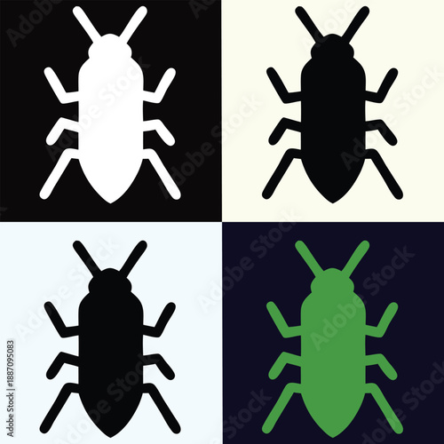 Minimalist Beetle Insect Silhouette Icon Set - Vector Bug Symbols for Pest Control, Software Debugging, and Nature Logo Design
