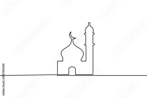 Minimalist mosque one line art vector illustration on white background
