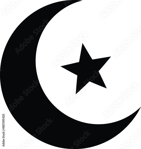ramadan moon and star islamic silhouette on white background