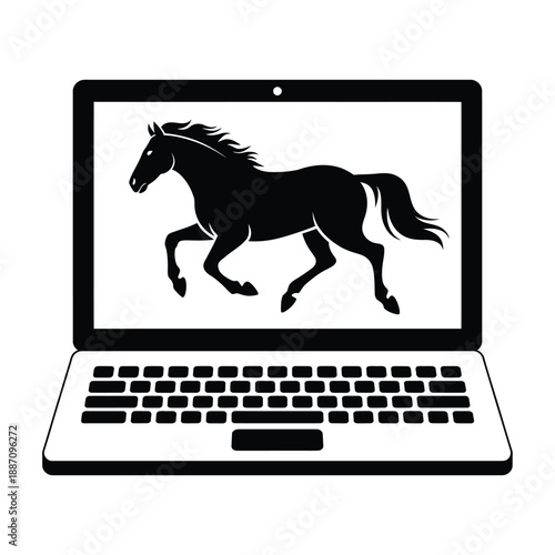 Digital horse illustration displayed on a computer laptop screen