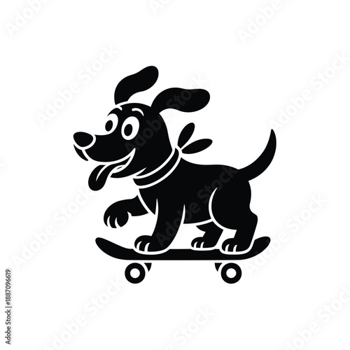 A happy cartoon dog skillfully rides a skateboard with playful energy