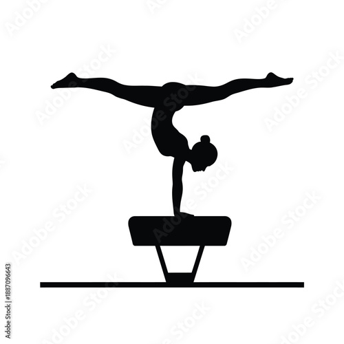 Gymnast performing a handstand on a balance beam silhouette style