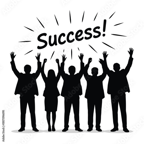 Celebrating achievement Silhouette of joyful people with success burst