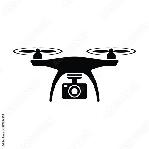 Simple black and white icon of a modern remote controlled drone