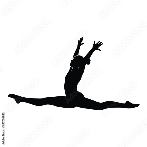 Silhouette of a gymnast performing a split leap in action
