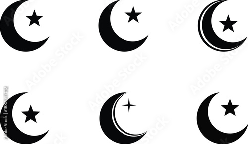 ramadan moon and star islamic silhouette on white background