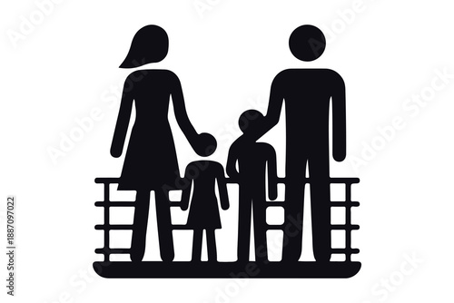 Family People Group Icon Vector Silhouette Glyph Black White Minimalist Illustration Parents Children