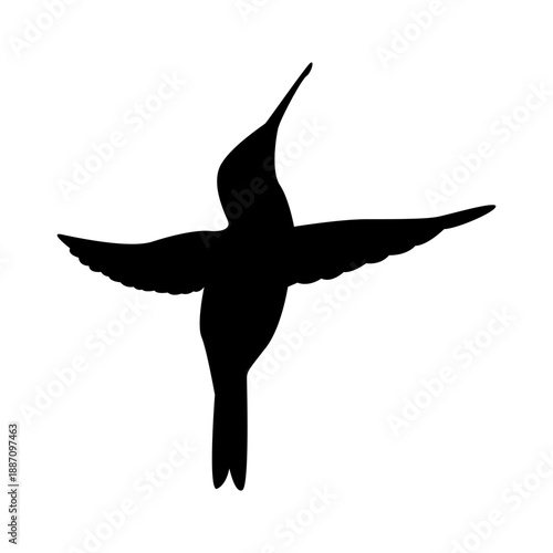 Stylized Black Silhouette of Hummingbird Hovering in Flight