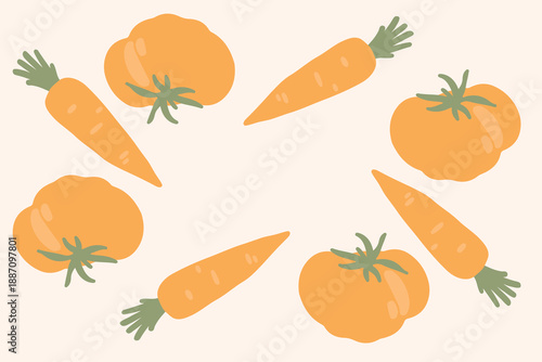 Art & Illustration Yellow Tomato and Carrot Fresh Vegetables