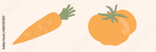 Art & Illustration Yellow Tomato and Carrot Fresh Vegetables