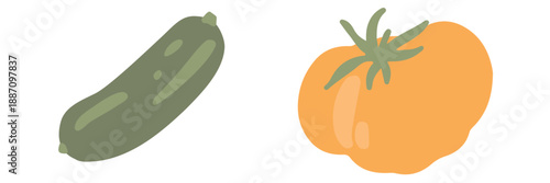Art & Illustration Yellow Tomato and Cucumber Fresh Vegetables Isolated