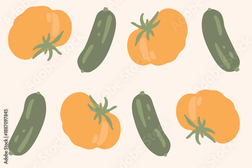 Art & Illustration Yellow Tomato and Cucumber Fresh Vegetables Isolated
