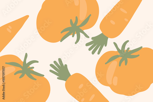 Art & Illustration Yellow Tomato and Carrot Fresh Vegetables