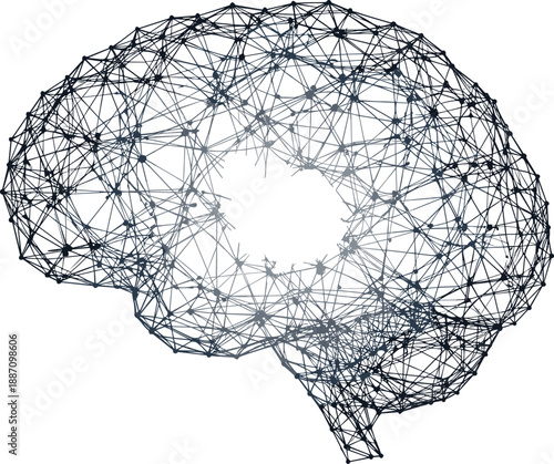 Abstract wireframe human brain illustration symbolizing artificial intelligence neural network connections digital technology science concept