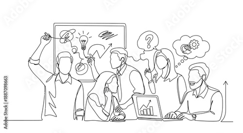 a group of business people having a meeting with a whiteboard and laptops