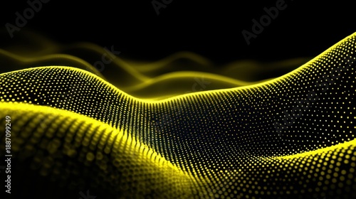Abstract yellow wave pattern with luminous dots on black background