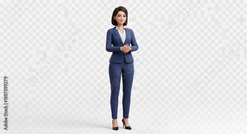 Businesswoman in blue suit standing confidently with arms crossed