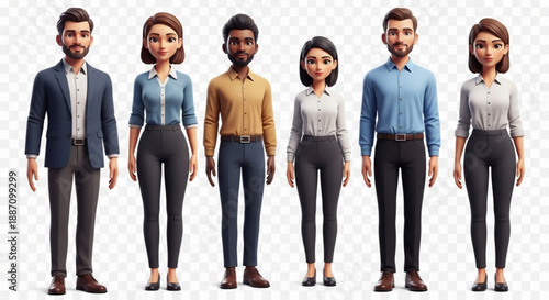 Diverse group of cartoon business people standing in a row