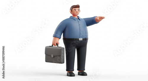 Businessman holding briefcase and pointing with a friendly gesture