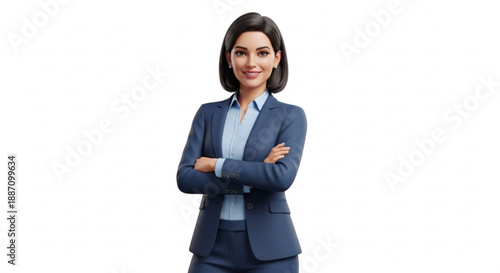Confident businesswoman in blue suit standing with arms crossed
