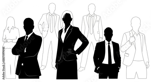 Silhouettes of business people in various poses