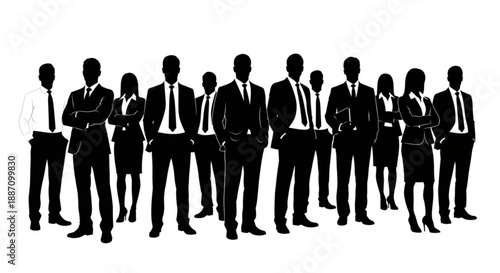 Silhouette of a diverse group of business professionals standing together in formal attire