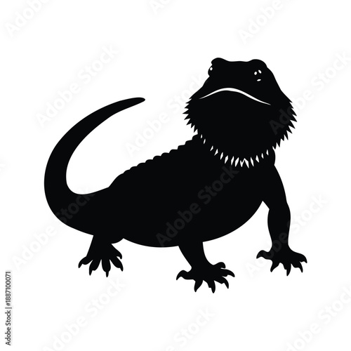 Dynamic bearded dragon silhouette vector illustration design, A detailed black and white silhouette vector illustration of a bearded dragon