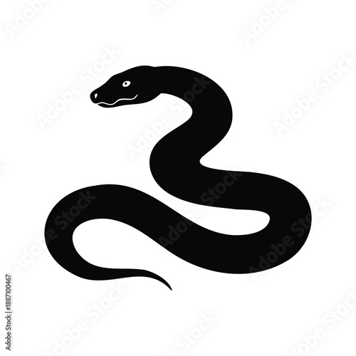 Elegant black and white snake silhouette vector illustration, A simple and elegant black and white snake silhouette vector illustration
