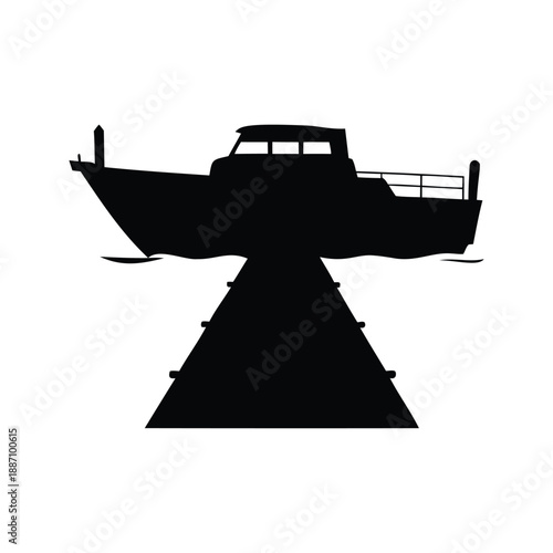 Modern industrial ship silhouette vector illustration, A detailed black and white silhouette of a modern industrial ship vector illustration