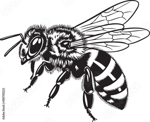 Bee Silhouette Monochrome Graphic Design Element for Symbol or Logo. Realistic bee forever 