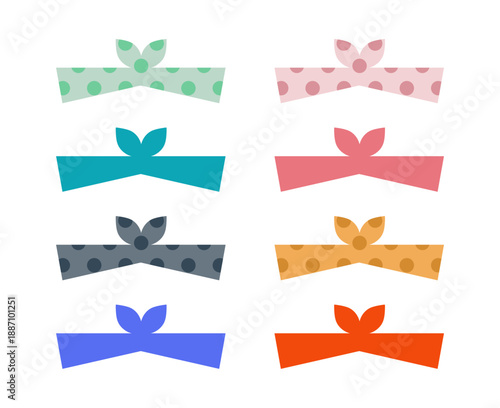 Woman headbands set or collection. Retro fashioned scarf on head for ladies ribbons and bows recent vector collection. Different colors